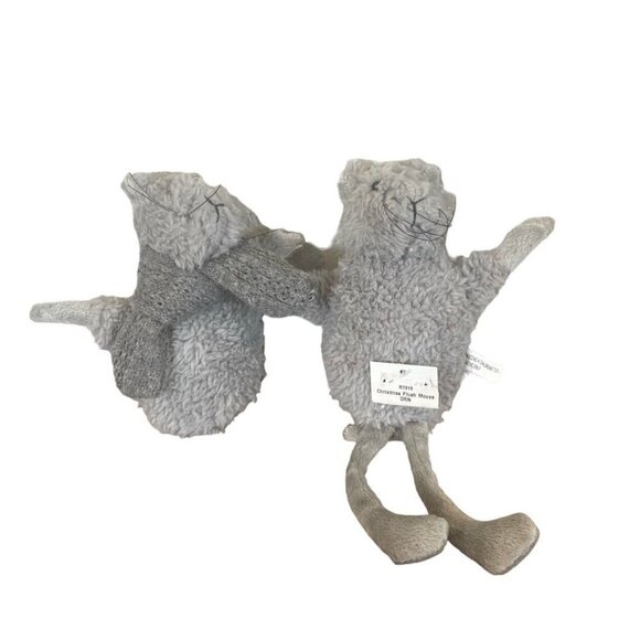 Gray CHRISTMAS Mouse Plush Ornament Set Of 2 Mice Soft Bean Bag Decoration - Picture 1 of 9